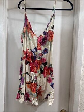 Floral Slip Romper in Cream with Multicolor Blooms